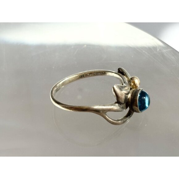 London Blue Topaz Ocean Drop 14k Accents Sterling Silver 925 Vintage Ring - sz 5 - Picture 8 of 13